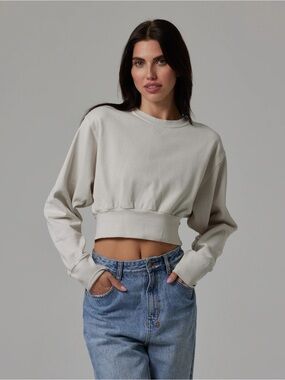 TALENTLESS Dolman Crop Pullover Sweatshirt Cement - Small